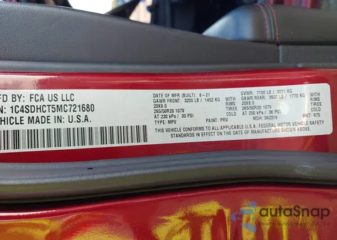 2021 Dodge Durango R/T from USA, damaged, VIN 1C4SDHCT5MC721680